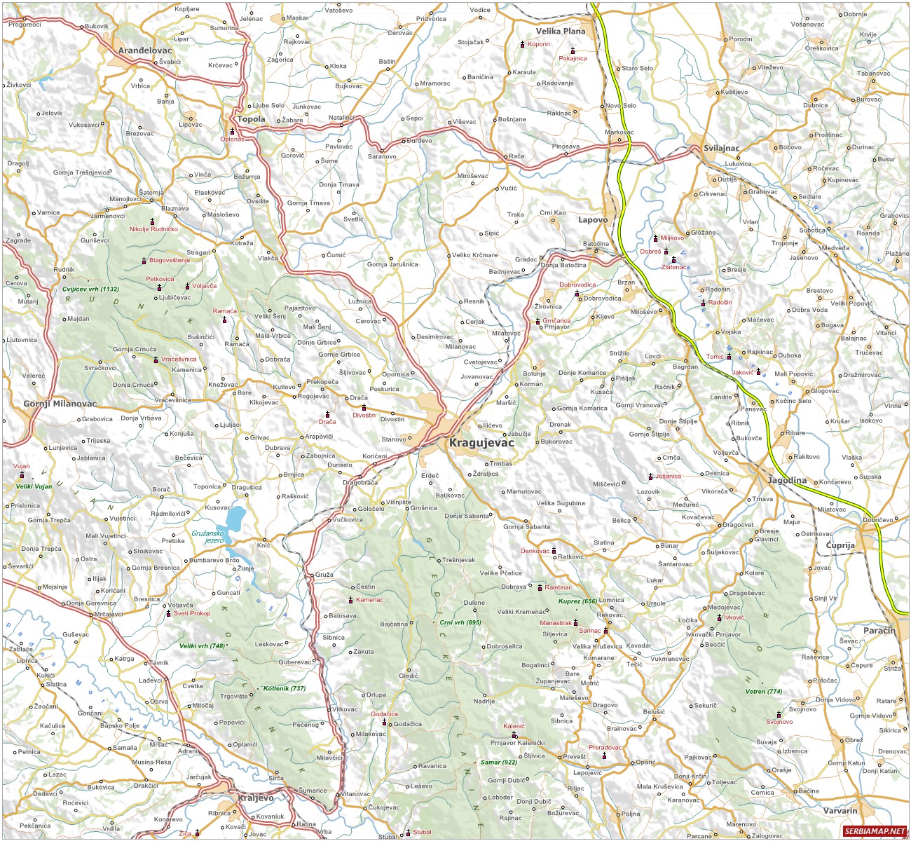 mapa kragujevca sa okolinom Serbiamap.Net: Kragujevac   saobraćajna mapa mapa kragujevca sa okolinom