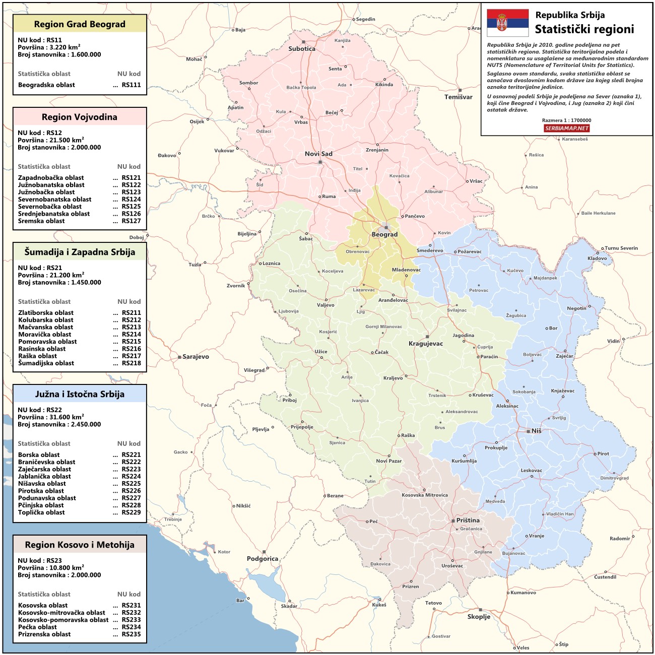 detaljna mapa srbije Serbiamap.Net: Mapa statističkih regiona Srbije detaljna mapa srbije