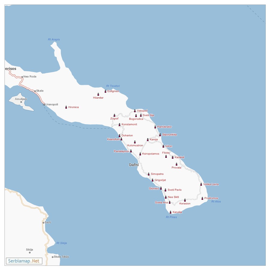 Mapa Svete gore (Atosa)