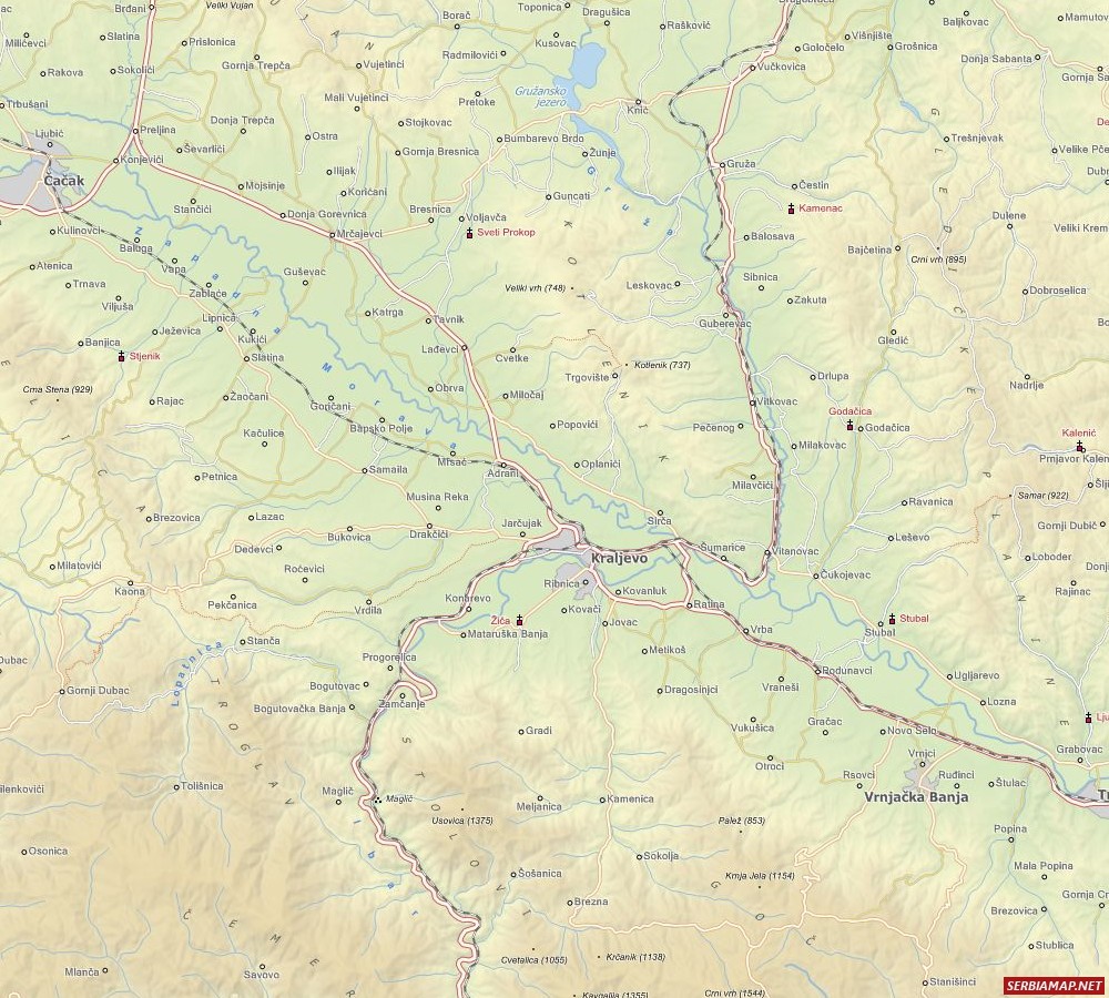 Relief map of Kraljevo area